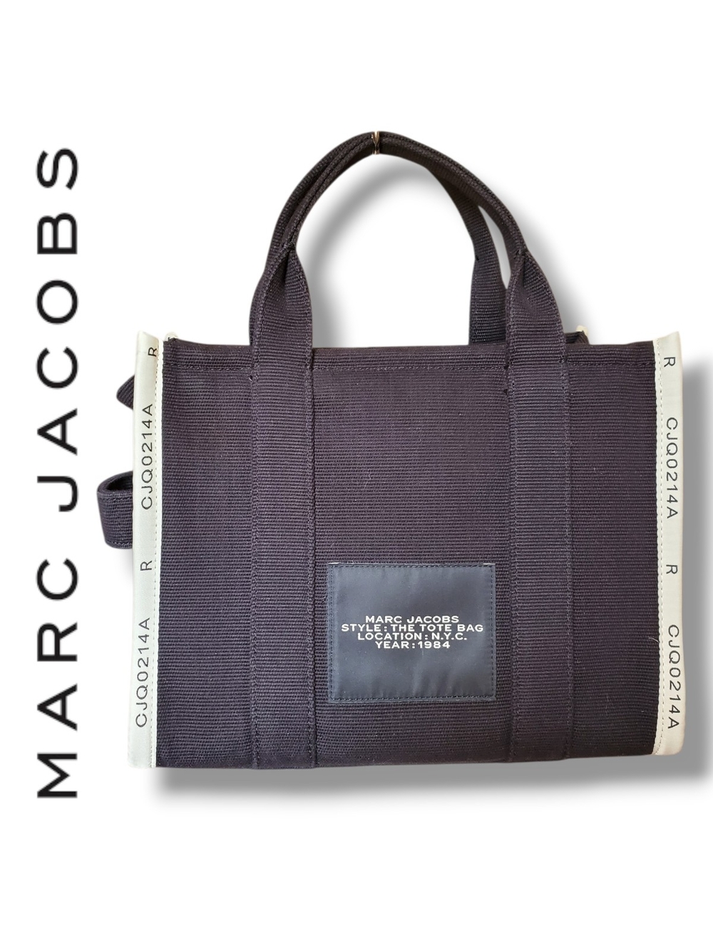 Marc Jacobs Unisex The Jacquard Medium Tote Bag Black & Cream - Picture 9 of 17